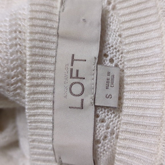 LOFT Cream Lightweight Pointelle Sweater - Picture 3 of 4